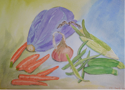 Christine C  1  Allotment harvest, watercolour   10.20.JPG